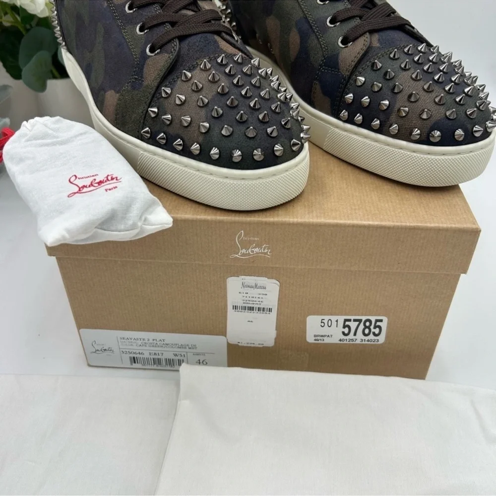 Men’s Christian Louboutin SEAVAST camouflage print sneakers size 46 made Italy